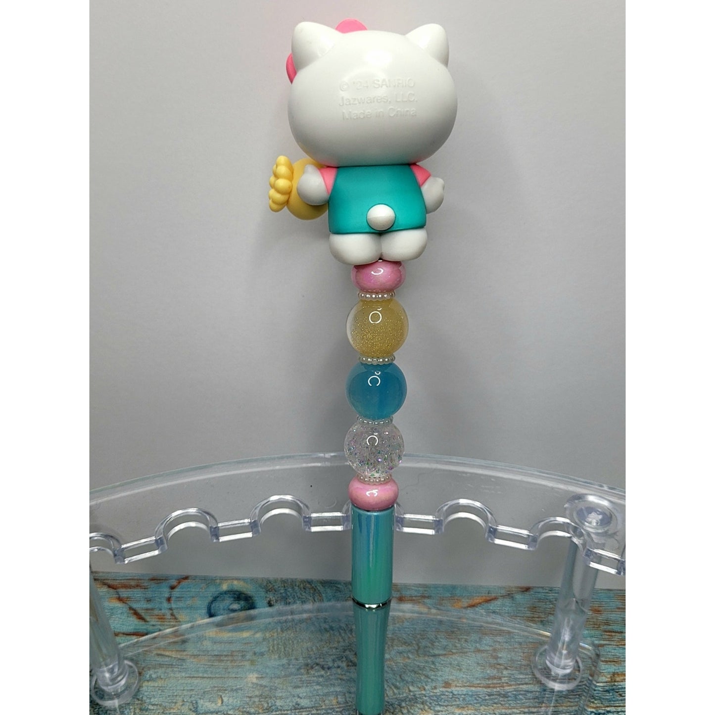 Hello Kitty Pink, Teal & Yellow Beaded Character Pen