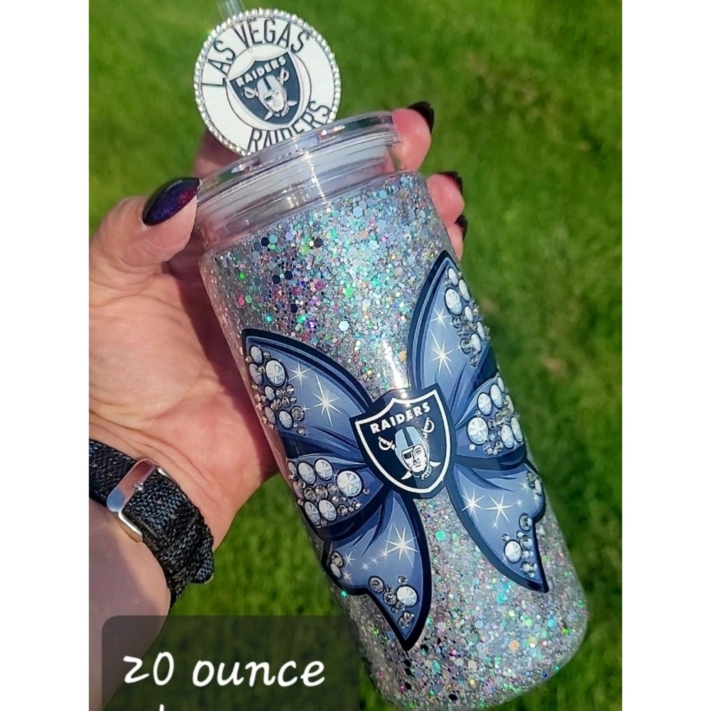 Las Vegas Raiders Glitter Snowglobe 20oz Tumbler
