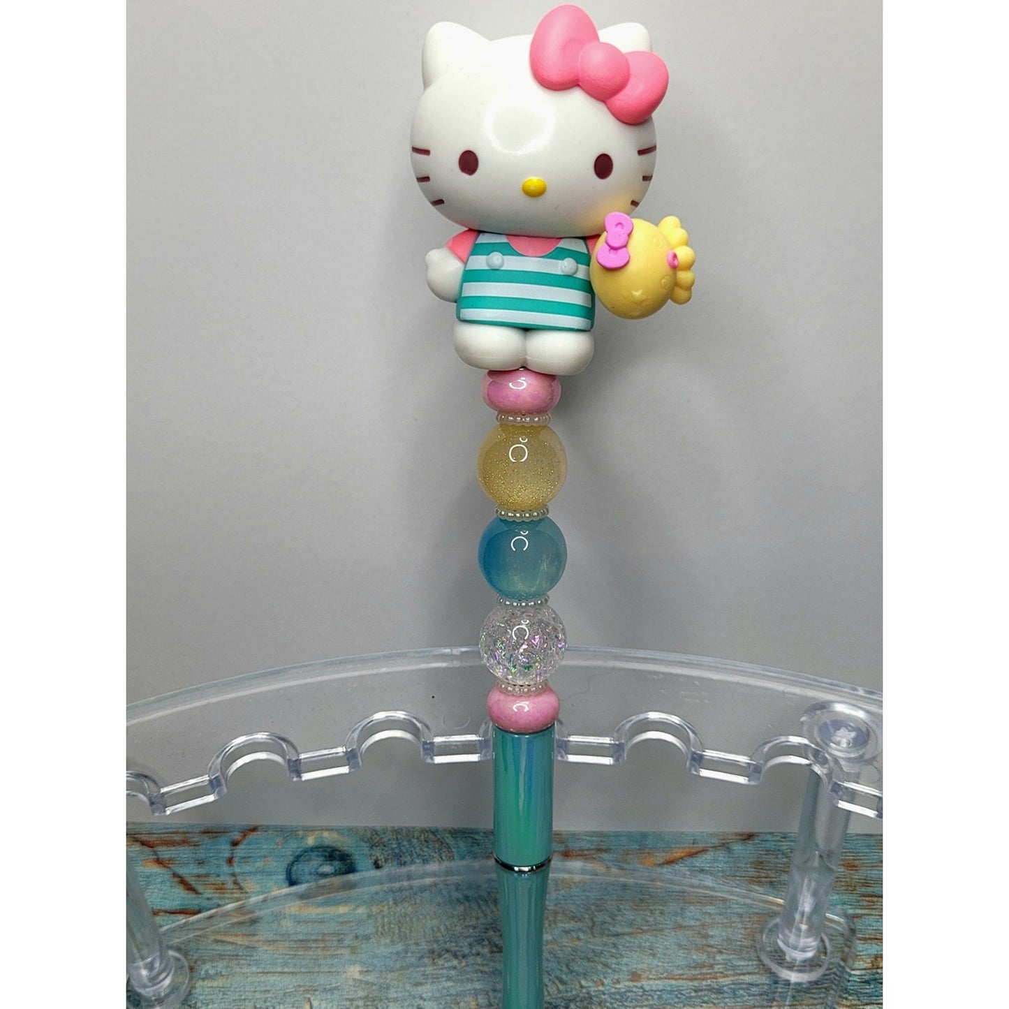 Hello Kitty Pink, Teal & Yellow Beaded Character Pen