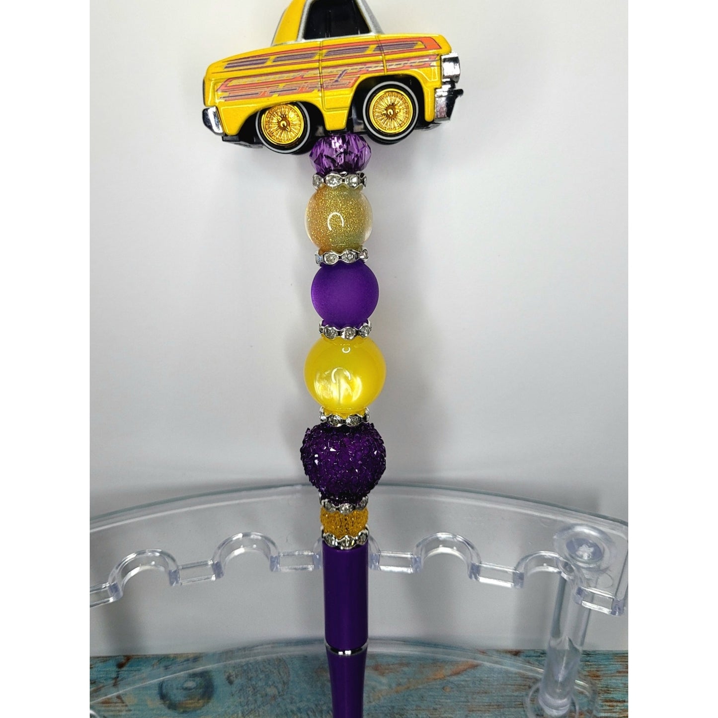 Purple & Yellow 1964 Chevy Impala Beaded Car Tuned Pen