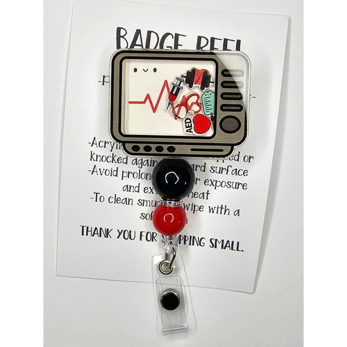 Nurse Badge Reel with AED & Heartbeat Design