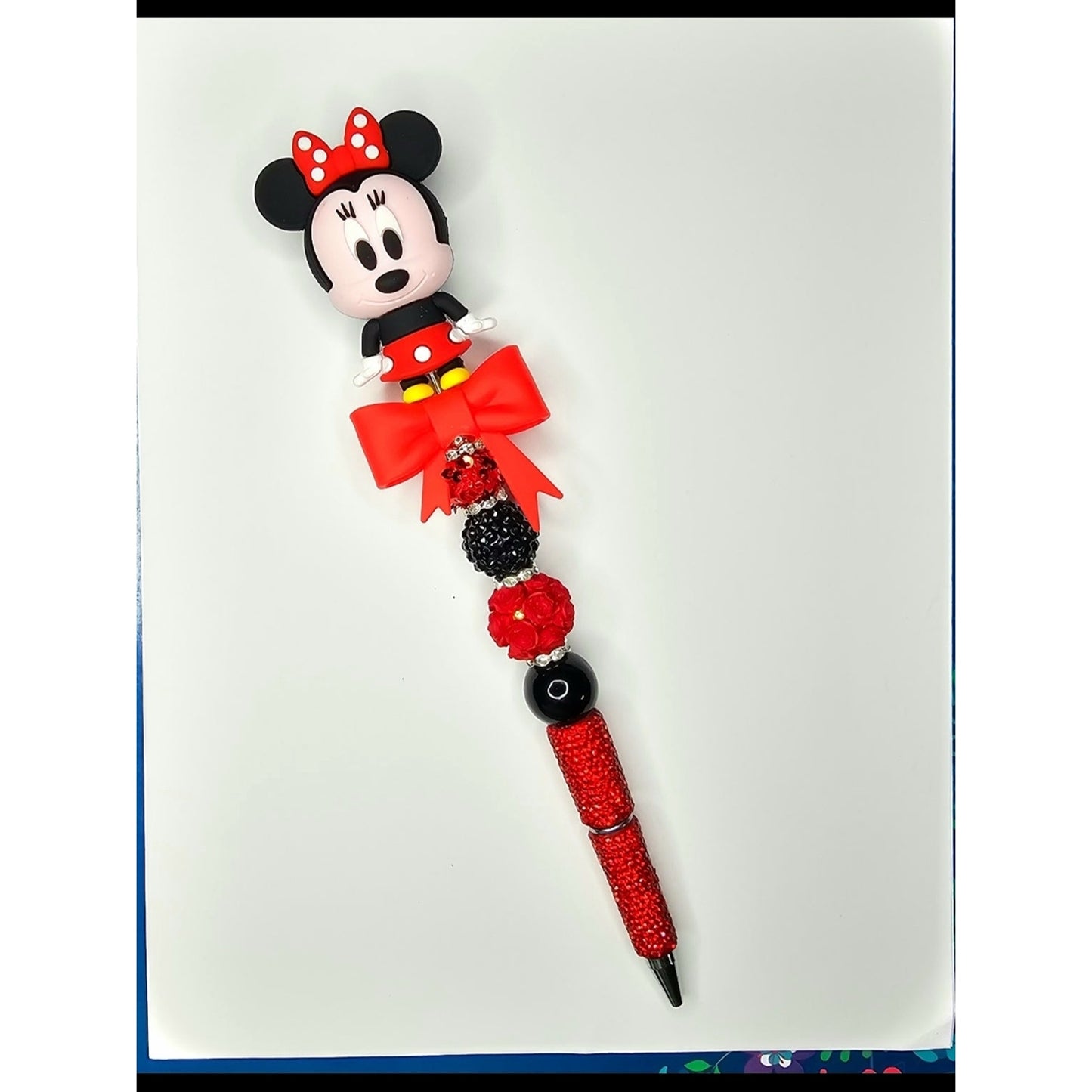 Minnie Mouse Red & Black Beaded Rhinestone Pen
