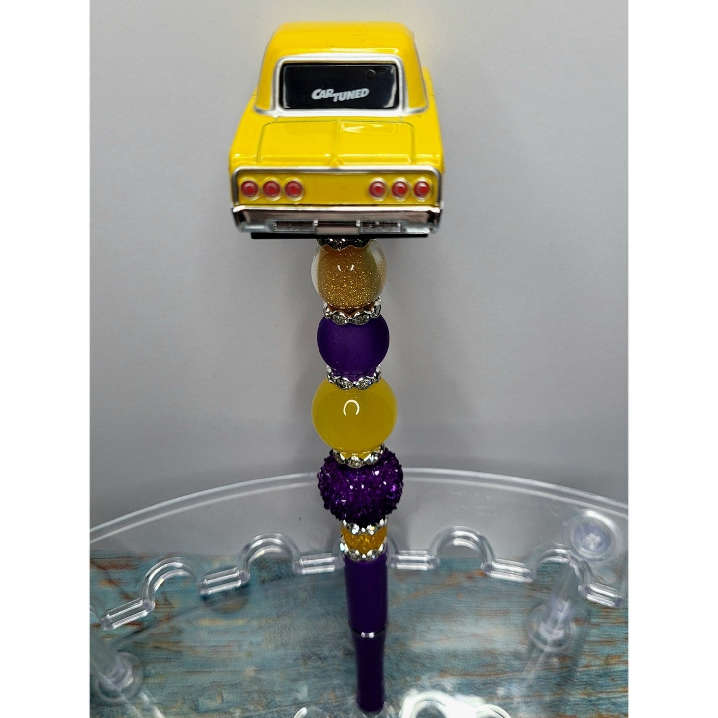 Purple & Yellow 1964 Chevy Impala Beaded Car Tuned Pen