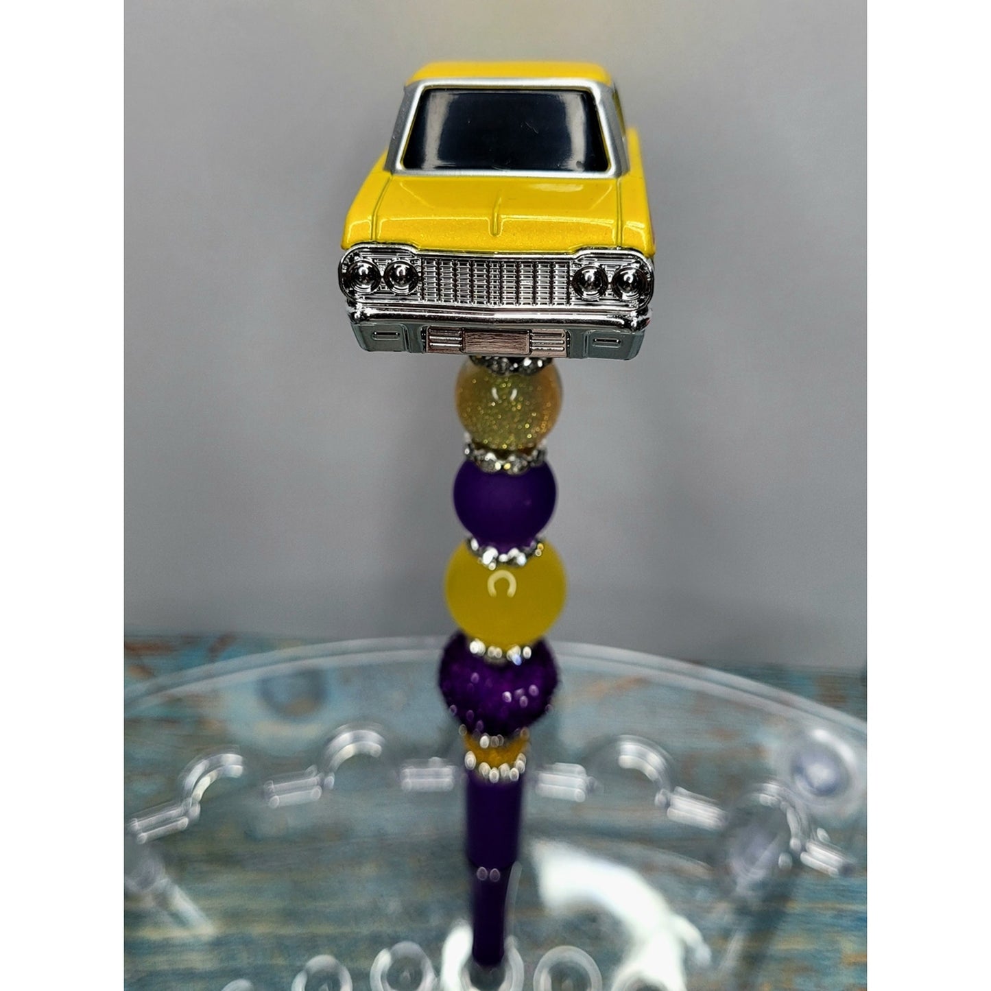 Purple & Yellow 1964 Chevy Impala Beaded Car Tuned Pen